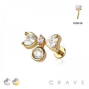 CZ DANGLE RIBBON THREADLESS (PUSH IN) 316L SURGICAL STEEL LABRET SET